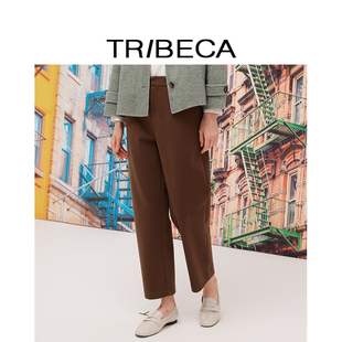 翠贝卡商场同款 女 休闲百搭棕色简约通勤垂感直筒纯色长裤
