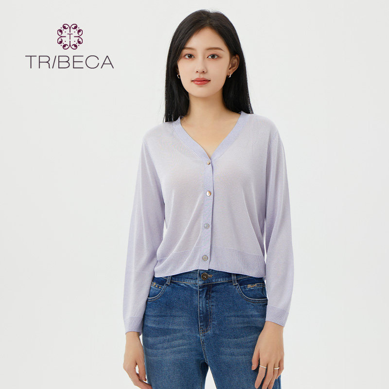 TRIBECA翠贝卡夏季商场同款薄款防晒长袖开衫毛针织衫针织女毛衣