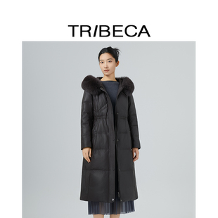 TRIBECA翠贝卡2025冬新款商场同款狐狸毛领皮羽绒服复古干练