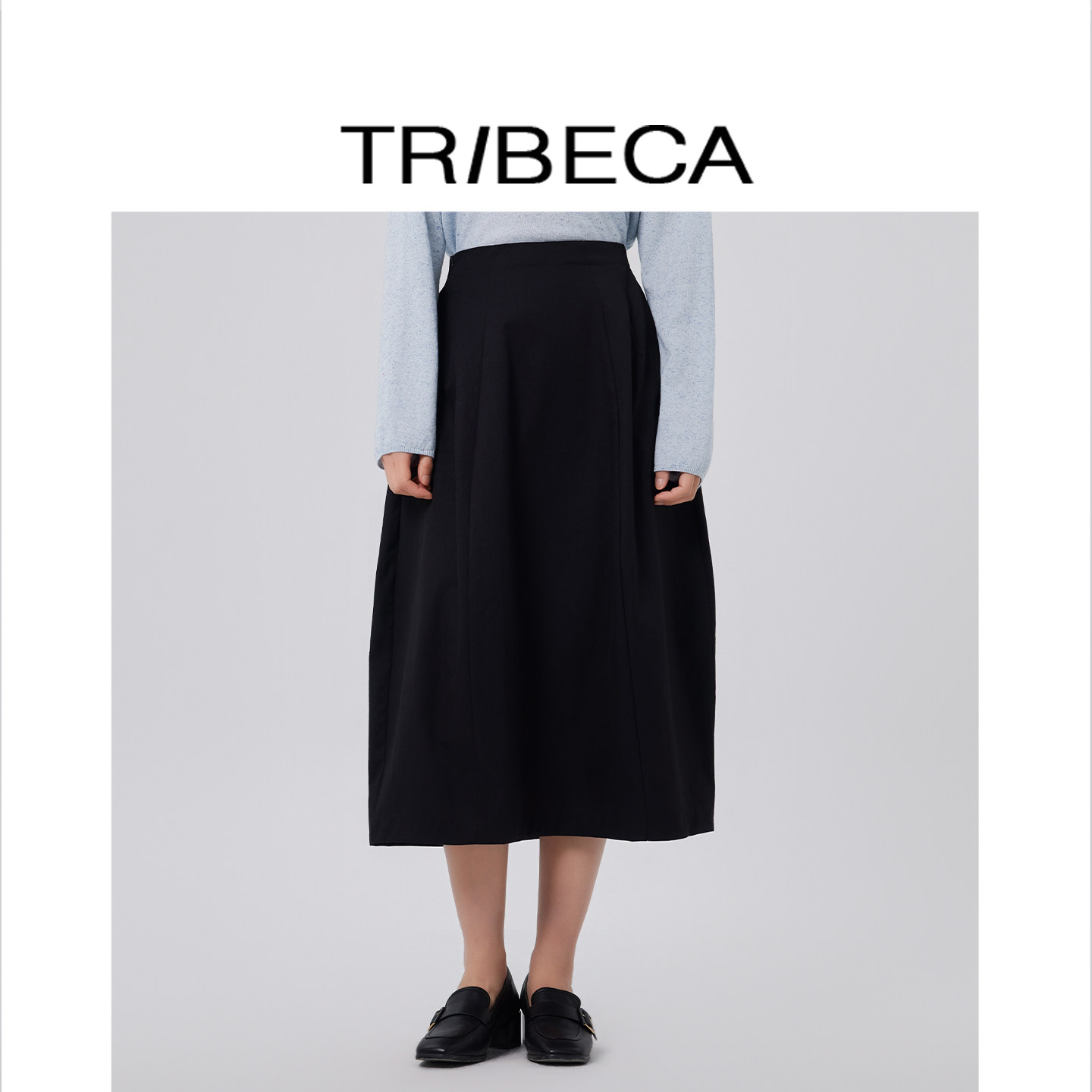 TRIBECA翠贝卡2026夏新款商场同款黑色A字半身裙女中长款高腰显瘦