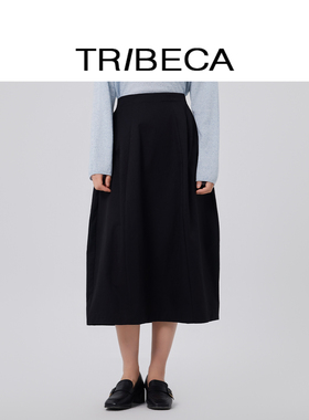 TRIBECA翠贝卡2026夏新款商场同款黑色A字半身裙女中长款高腰显瘦