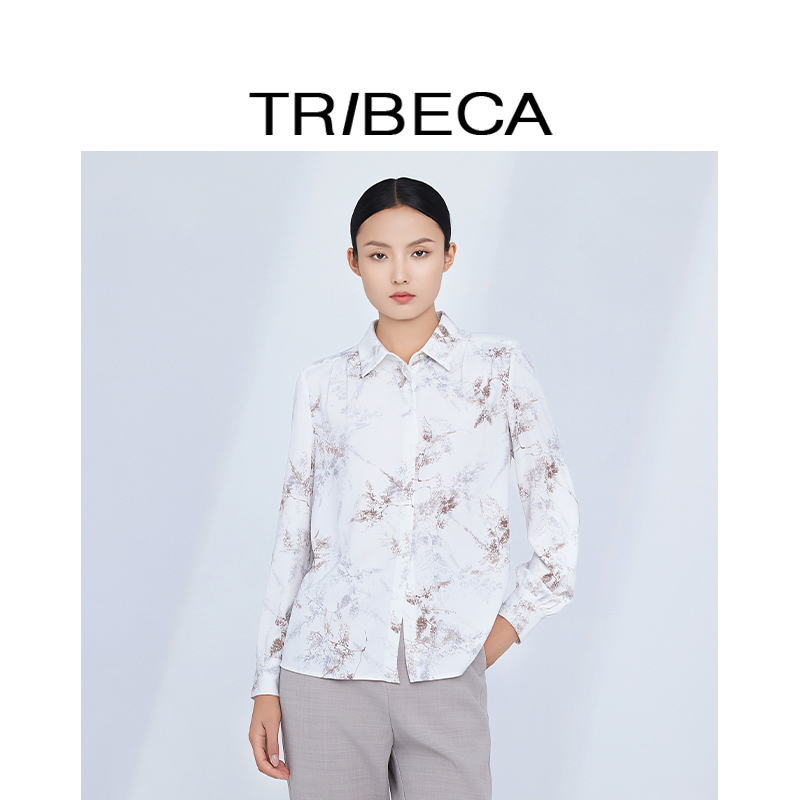 翠贝卡休闲通勤长袖水墨满印衬衫