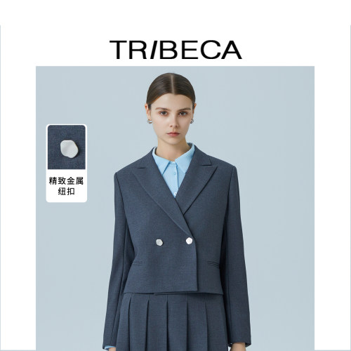 翠贝卡灰色长袖短款西服外套