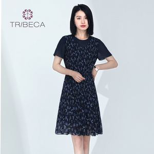 TRIBECA翠贝卡夏季商场同款女收腰短袖小碎花连衣裙