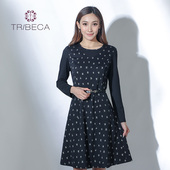 TRIBECA翠贝卡商场同款 秋拼接印花修身 连衣裙女