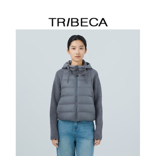 TRIBECA翠贝卡2025冬新款商场同款拼接轻薄鸭绒休闲短款羽绒服女