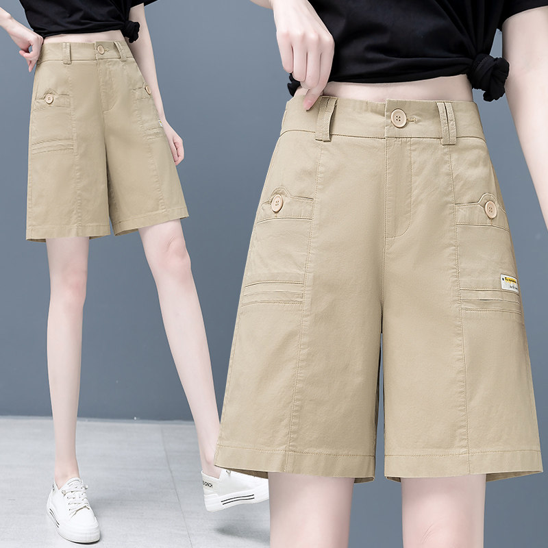 2025夏季新款工装短裤女夏季薄款高腰休闲阔腿中裤宽松a字五分裤