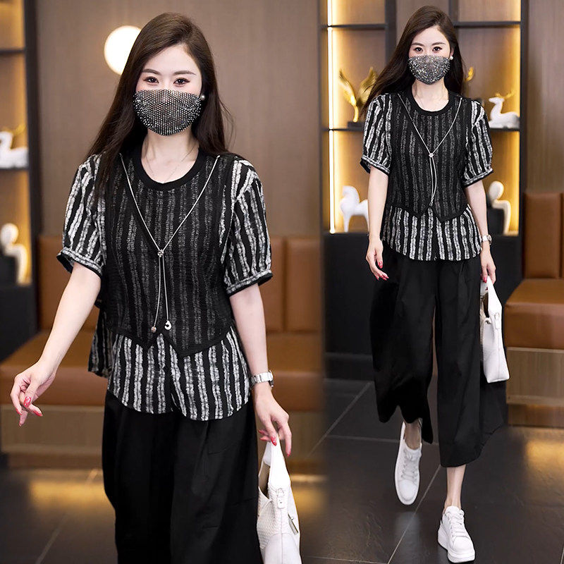 大码女装2026夏季新款休闲时尚套装胖mm宽松减龄显瘦阔腿裤两件套
