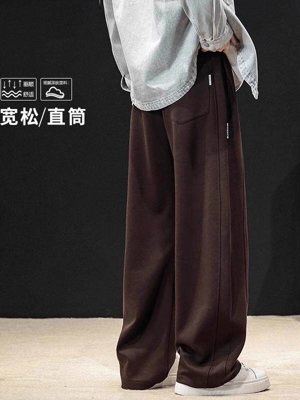 美式高街弯刀裤男士2025年新款宽松垂感阔腿卫裤运动直筒休闲裤子