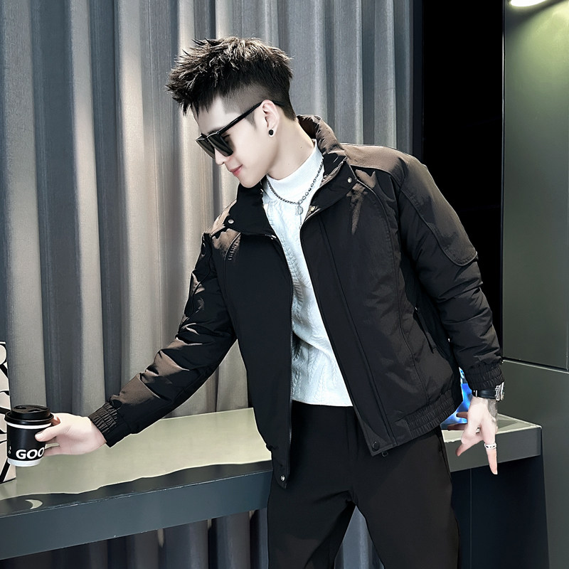 潮牌高级感简约棉衣男2025新款冬季加绒加厚短款夹克痞帅保暖外套