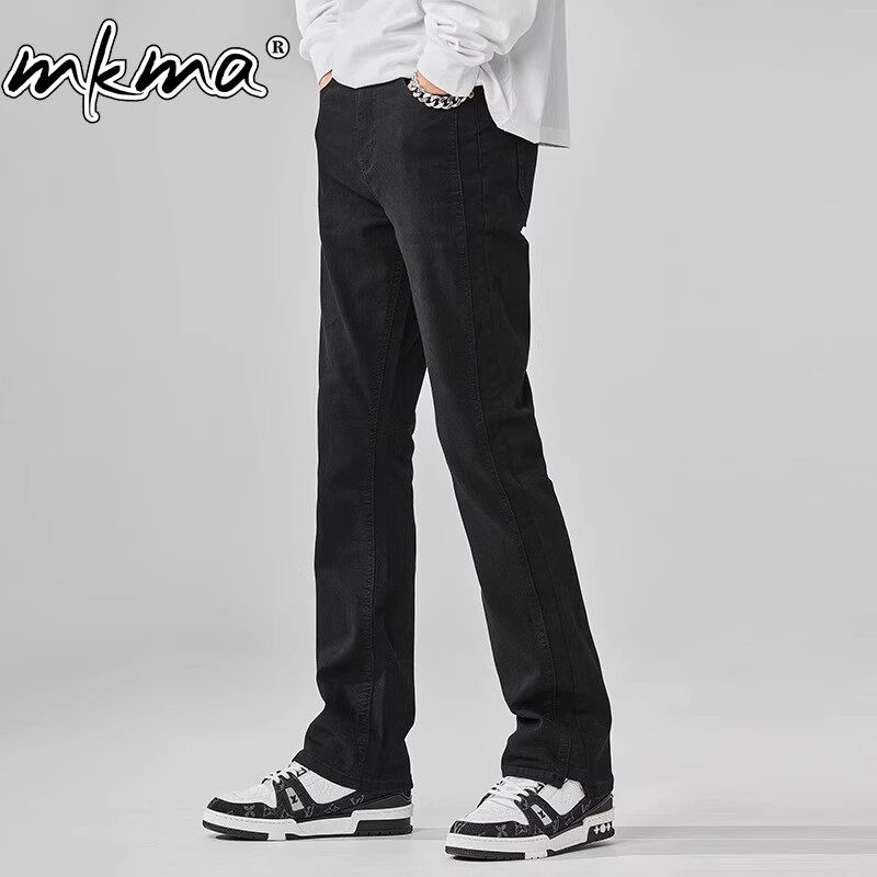 潮牌潮流百搭微喇叭牛仔裤男士新款时尚宽松简约垂感直筒阔腿裤子