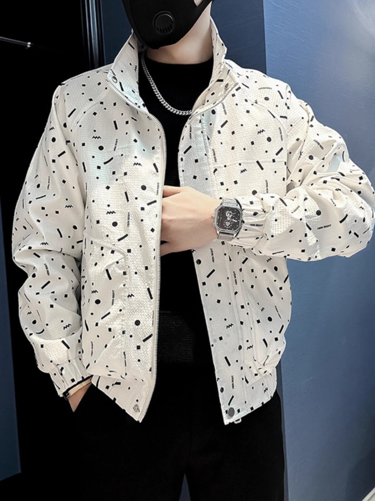 潮牌宽松休闲花色外套褂子男士2025年新款高级感百搭立领夹克上衣