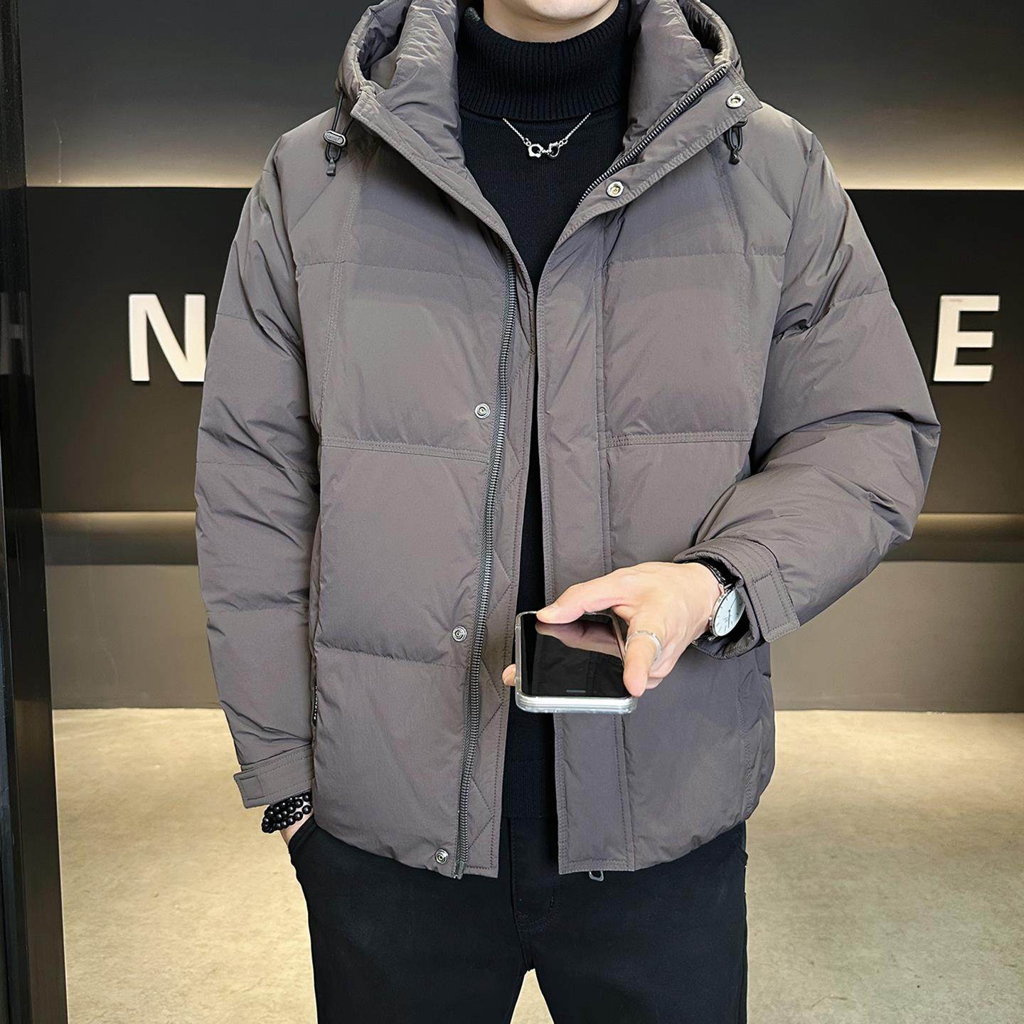 潮牌高级感保暖羽绒服男士冬季连帽短款时尚上衣加厚休闲百搭外套