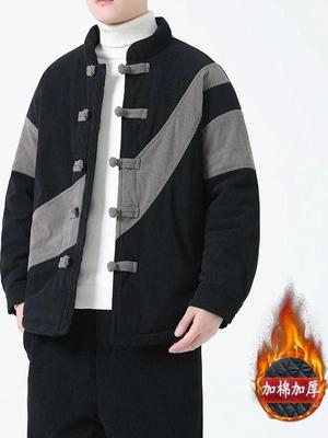 秋冬新款中国风加厚保暖棉服外套男新中式灯芯绒棉衣国潮唐装棉袄