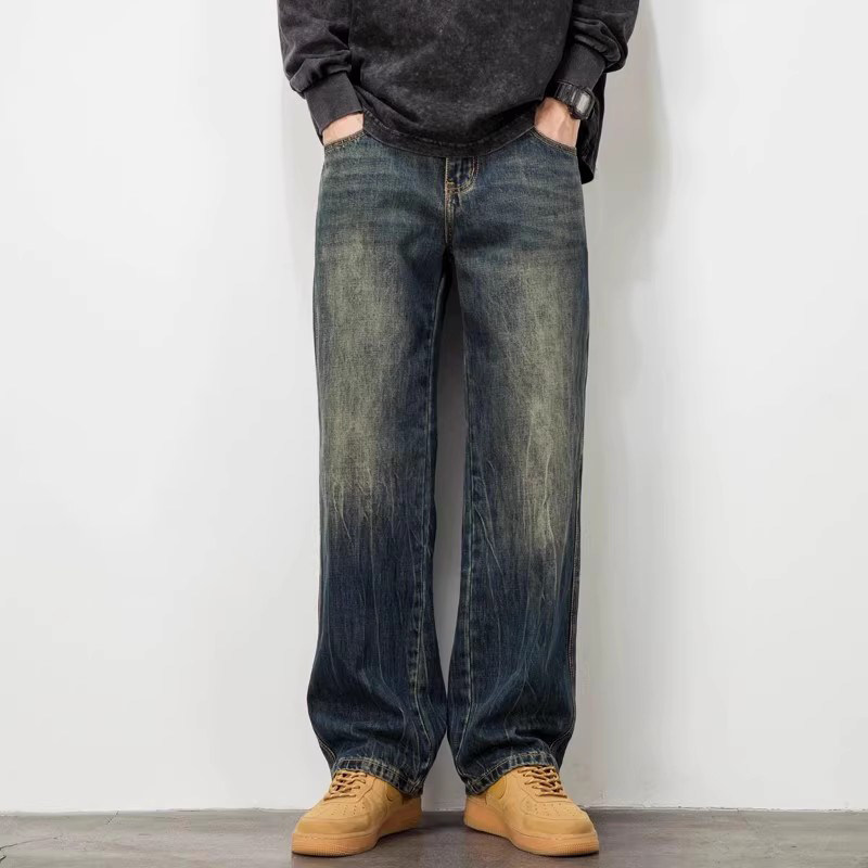 潮牌高级感阔腿牛仔裤男士2025年新款美式潮流复古宽松直筒休闲裤