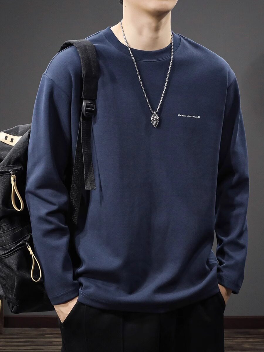 潮牌春季新款圆领长袖t恤男韩版百搭宽松大码体恤时尚打底衫卫衣