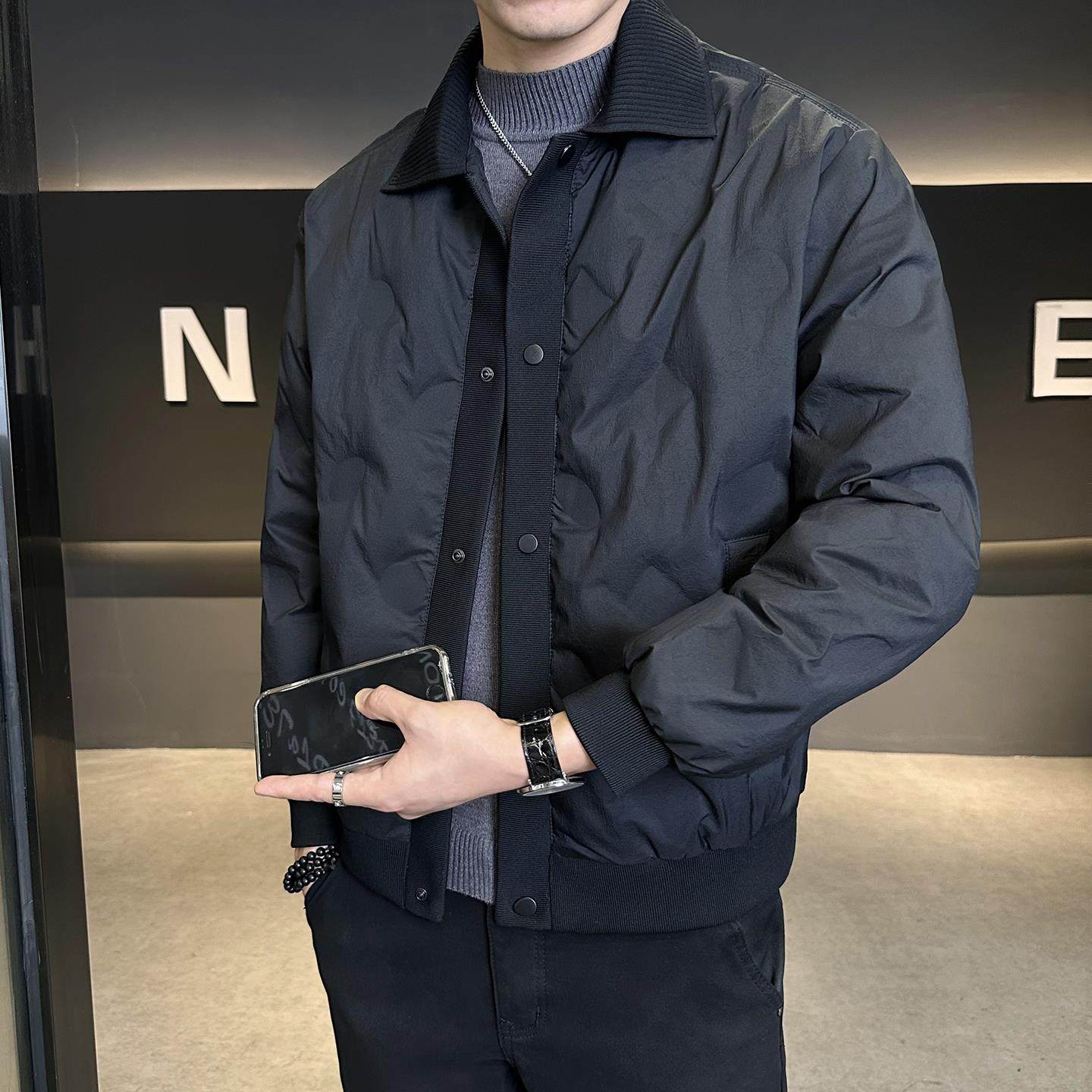 潮牌2025新款商务修身翻领羽绒服男冬季高级短款保暖加厚休闲外套