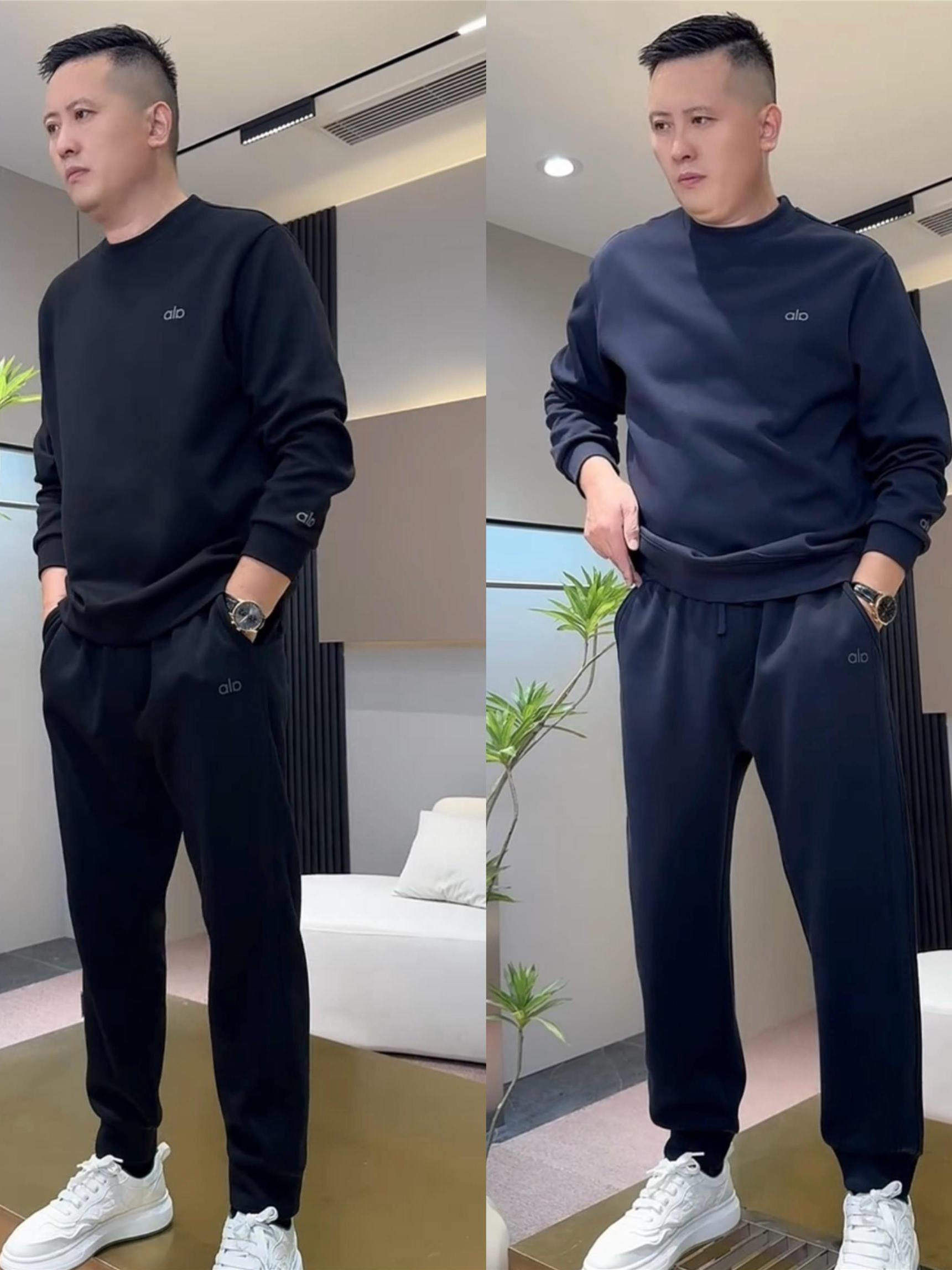 2025年秋季高级感轻奢休闲运动套装男士百搭圆领卫衣休闲裤两件套