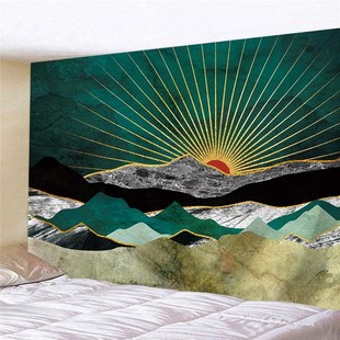 北欧复古抽象山脉超大背景布墙壁装 饰挂毯床头卧室森林直播墙挂布