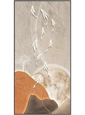 现代ET-34080壁简约鱼图玄关画装饰走廊过道竖挂画侘寂风入户门款