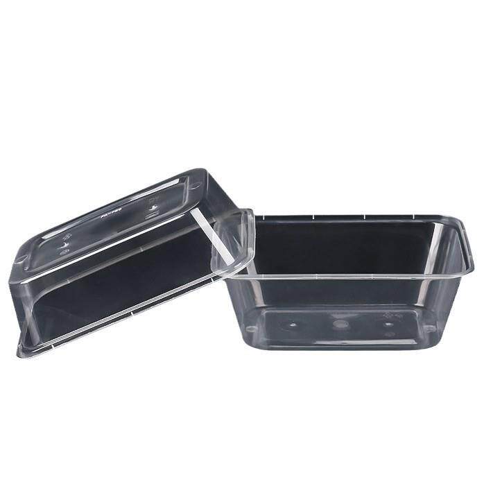 无盖款一次性餐盒500长方形1000圆形光底透明外卖盒打包快餐便当