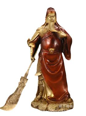厂家黄铜武财神关公聚宝盆立刀素袍关公提刀摸胡子关公