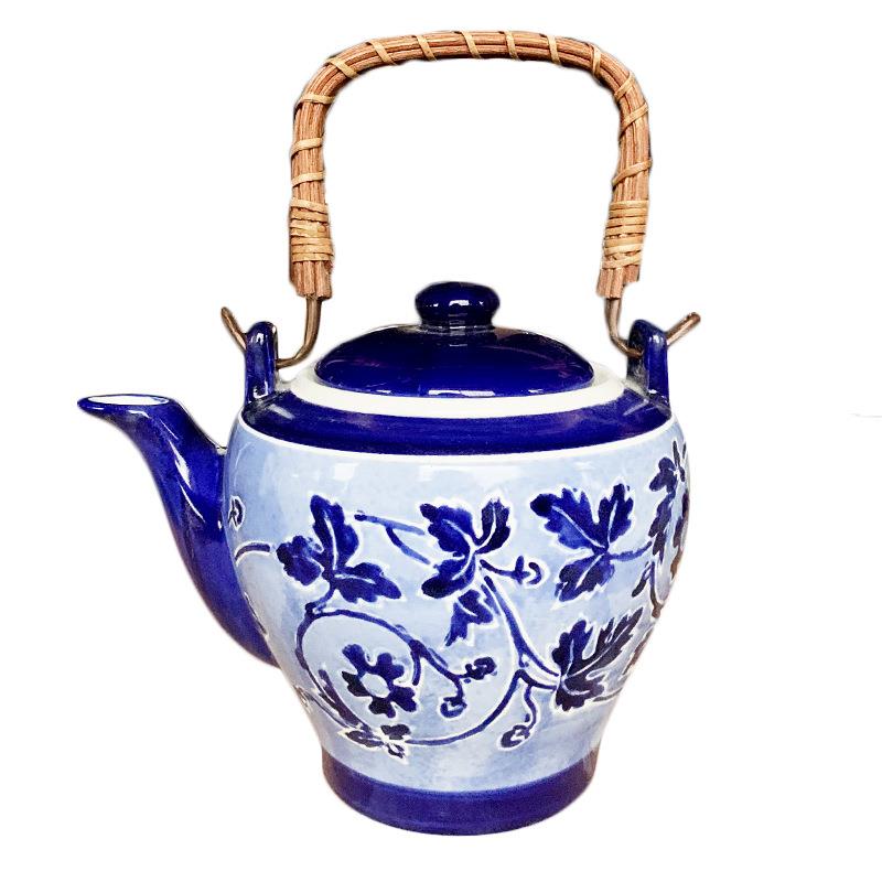 青花瓷陶瓷壶老式提梁壶陶瓷泡茶壶餐厅凉水壶大容量