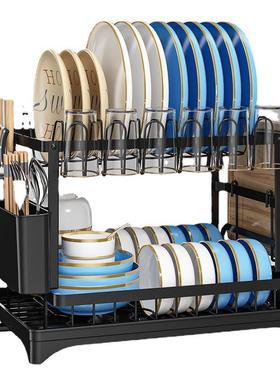 双层碗碟沥水架铁艺刀叉纳置物碗收架筷厨房DW90069-沥水碗碟架