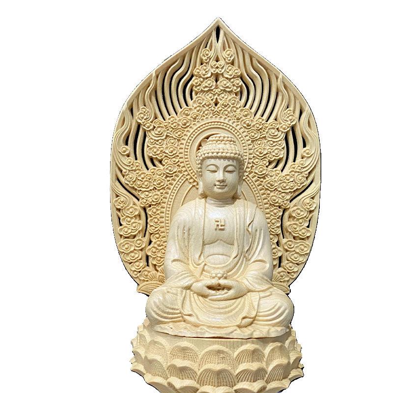 桧木雕刻客厅装饰人物神像阿弥陀佛释迦牟尼佛像工艺品实木禅意