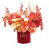 节绒布品福春桶发财新年福桶果仿真花尤加利摆叶新年件成年宵花桶