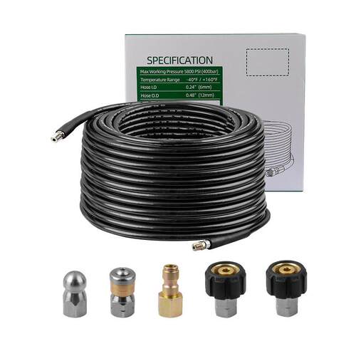 产品洗机15米1/4VMMNP疏通管800PSI接多种车头套餐配件橡胶5管