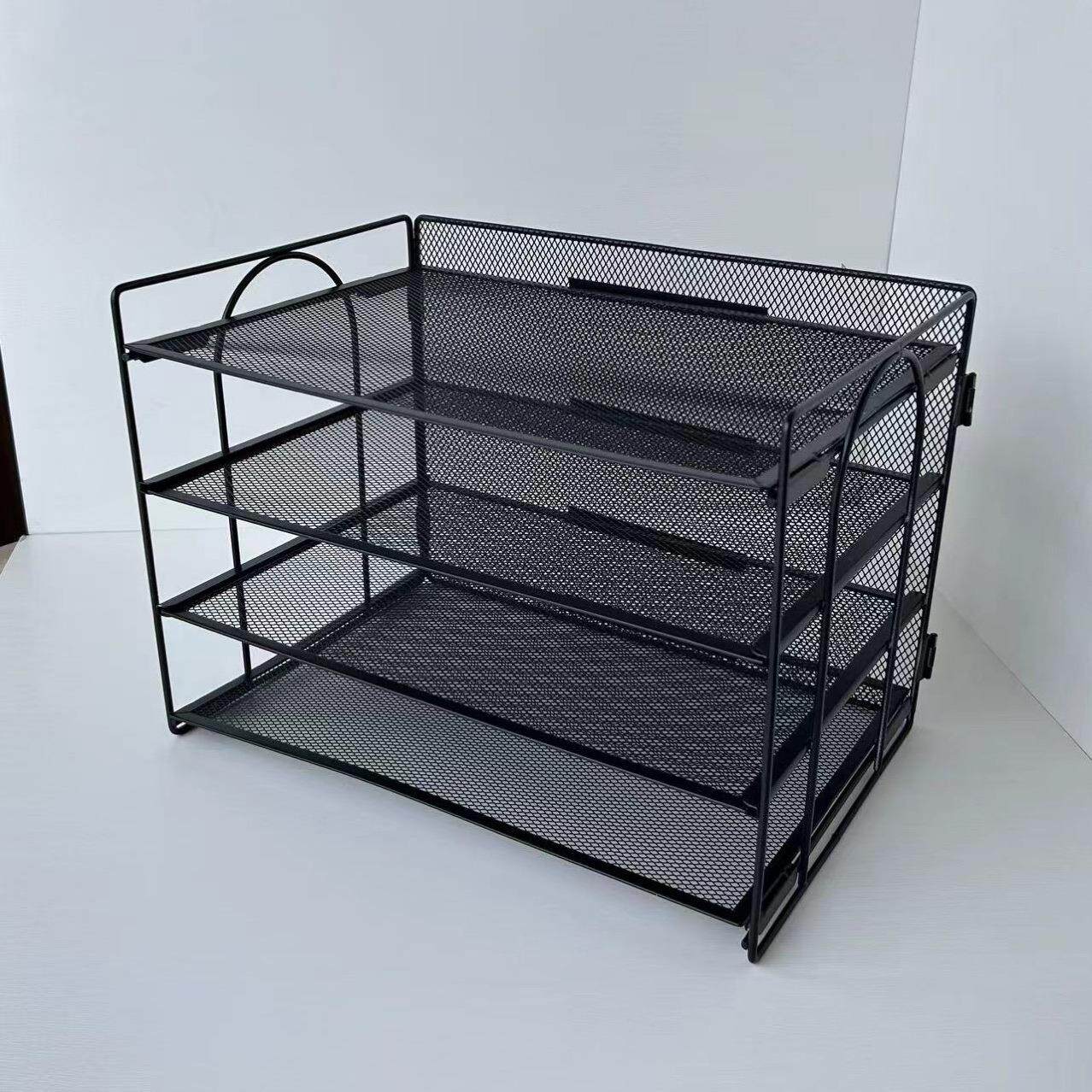 办公用品四层五层可带笔筒文件架办公收纳金属网状文件收纳架