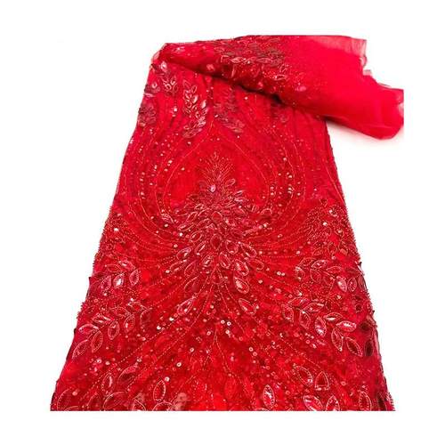 亮面料珠管绣蕾丝时网纱刺绣亮绣花布Z5117A（片珠管金片亮膜装绣