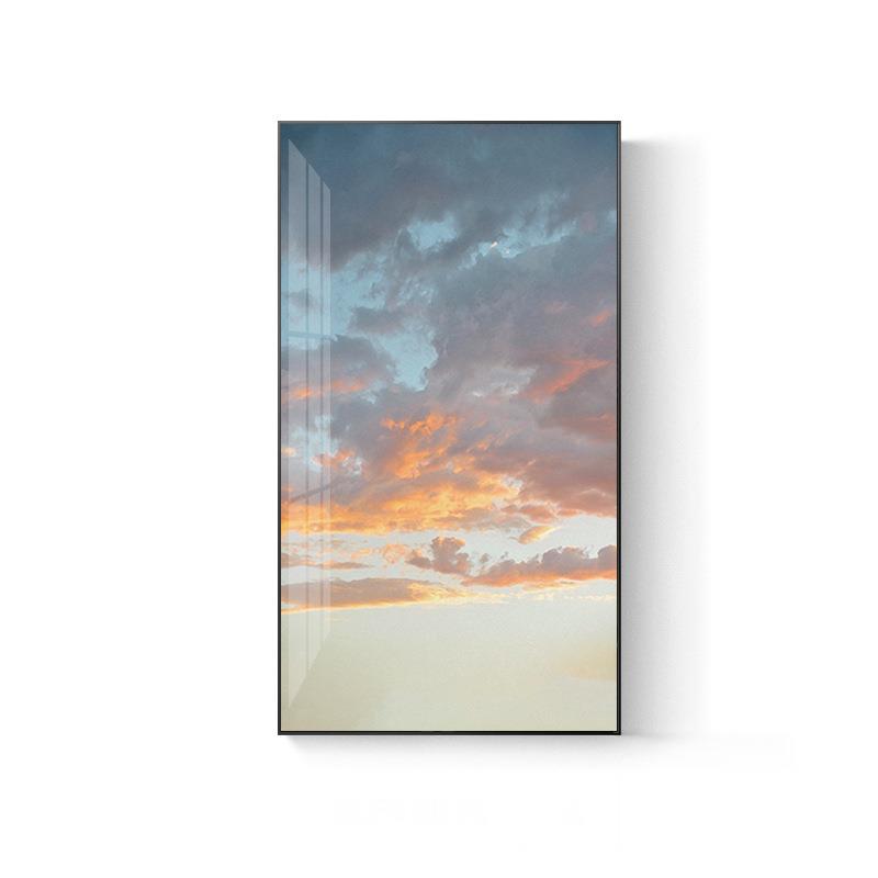 北欧现代风景晚霞竖版入户玄关装饰画ins风走廊壁画客厅过道挂画