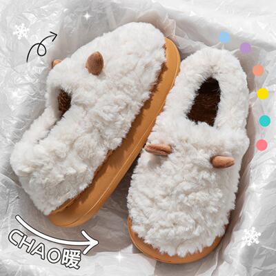 棉拖鞋女士冬季室内家居毛绒包跟保暖可爱厚底加绒外穿情侣棉鞋男
