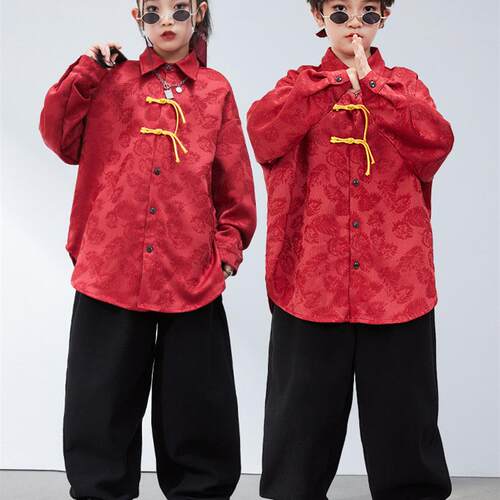 街舞儿童潮服春秋嘻哈hiphop六一演出服中国风喜庆表演男女童套装