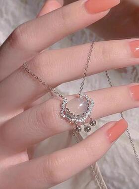 S925纯银玉髓如意平安锁项链女轻奢小众新款高级感锁骨链气质颈链