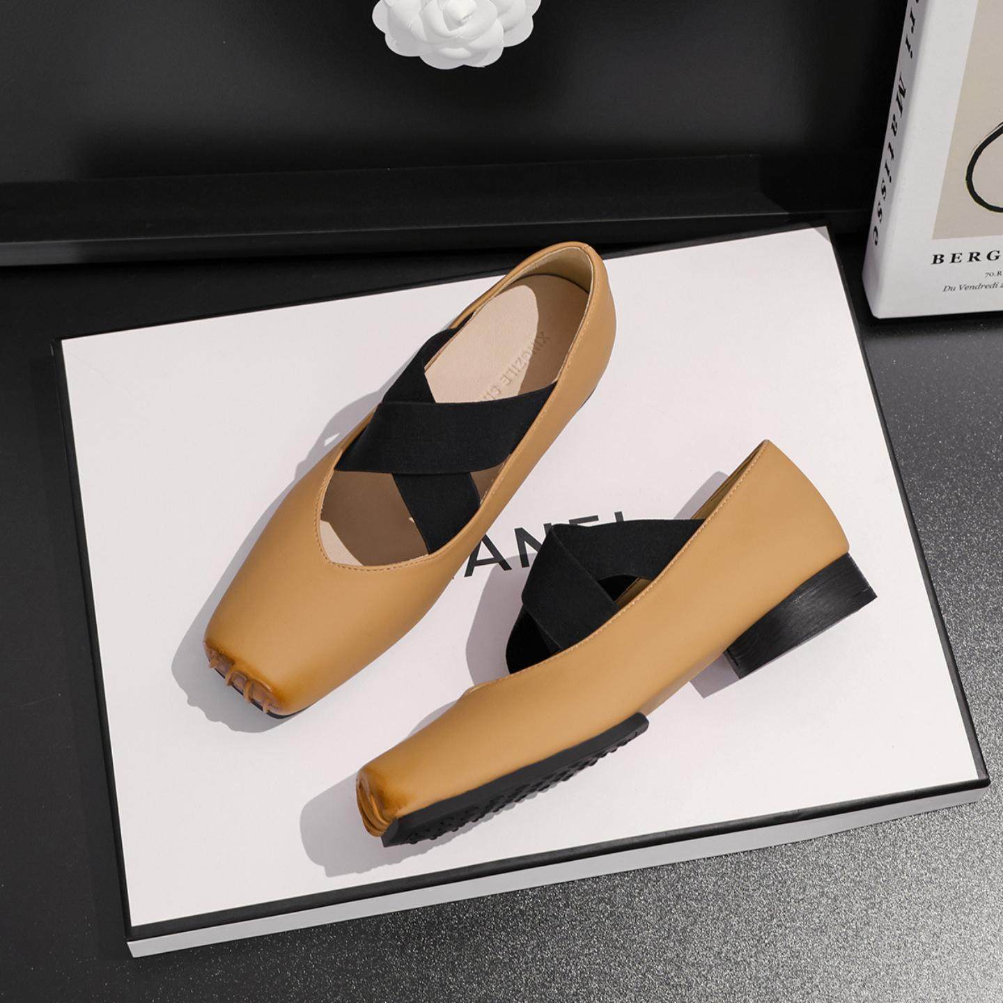 芭蕾舞鞋真皮猪鼻子方头法式复古浅口低跟单鞋交叉绑带玛丽珍鞋女,女鞋,玛丽珍鞋,淘宝优惠券,粉丝福利购,淘宝优惠卷