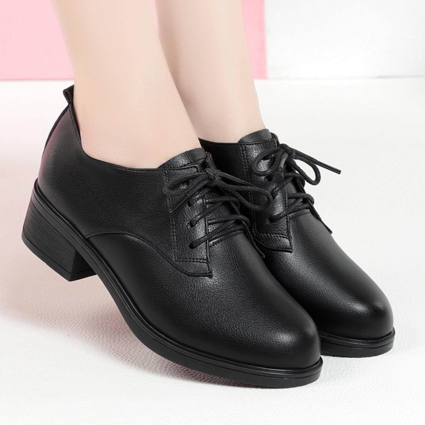 深口厚底女士单鞋系鞋带皮鞋粗跟舒适软底软面防水透气防滑妈妈鞋,女鞋,深口单鞋,淘宝优惠券,粉丝福利购,淘宝优惠卷