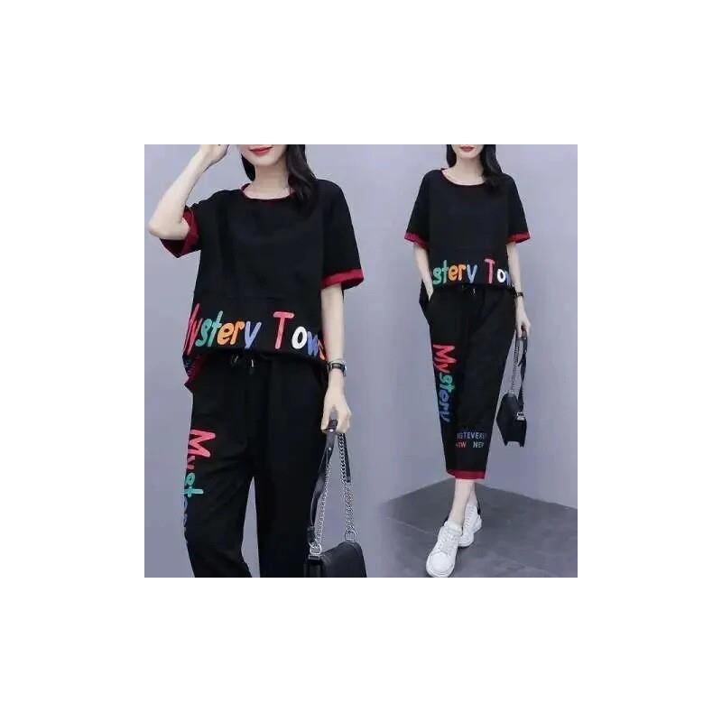 胖妹妹显瘦时尚休闲套装女新款胖mm大码女装夏装两件套新款妈妈装