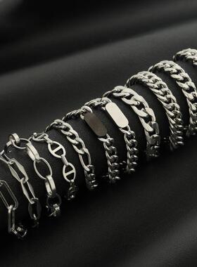 钛钢手链男基础链组合不掉色高级感古巴链女百搭龙骨链设计感饰品