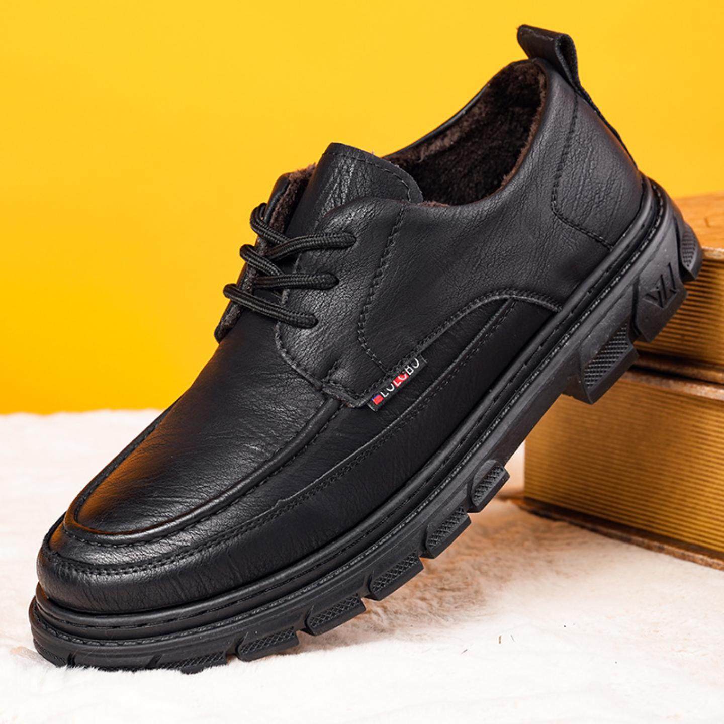 男鞋2025秋冬季款百搭男士商务休闲皮鞋系带软底防滑加绒保暖棉鞋,流行男鞋,棉鞋,淘宝优惠券,粉丝福利购,淘宝优惠卷