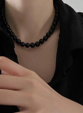 高级感黑色珍珠项链女小众设计简约个性复古百搭气质颈链锁骨链