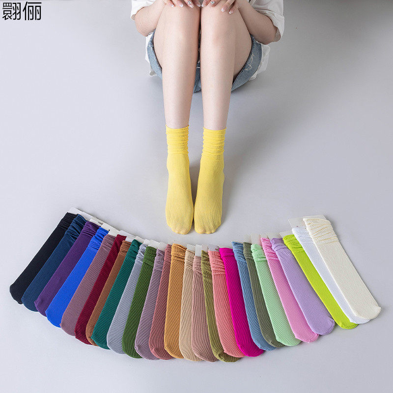 BINGBING SOCKS WOMENS MIDDLE TUBE SOCKS SUMMER THIN SECTION INS TIDE NET RED WHITE VELVET OUTER WEAR SPRING AND AUTUMN LONG PILE SOCKS