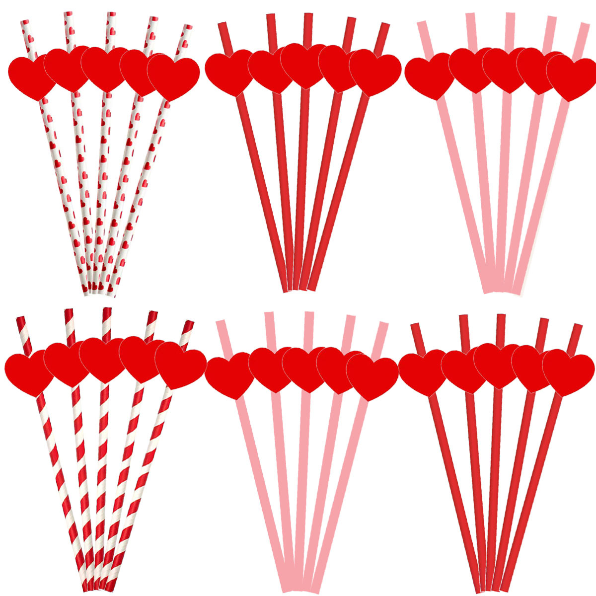 情人节一次性纸吸管粉色爱心装饰酒吧餐厅派对浪漫氛围布置用品20