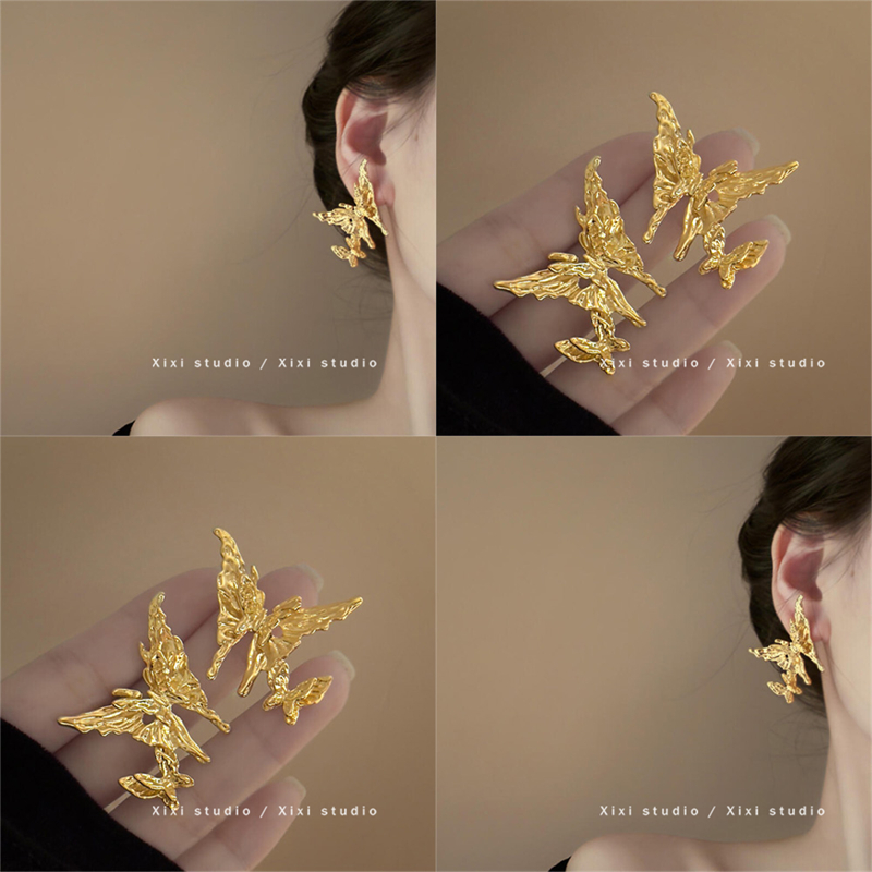 蝴蝶锦簇！复古金色蝴蝶耳环！长款金属流苏耳饰高级感耳钉盘发器
