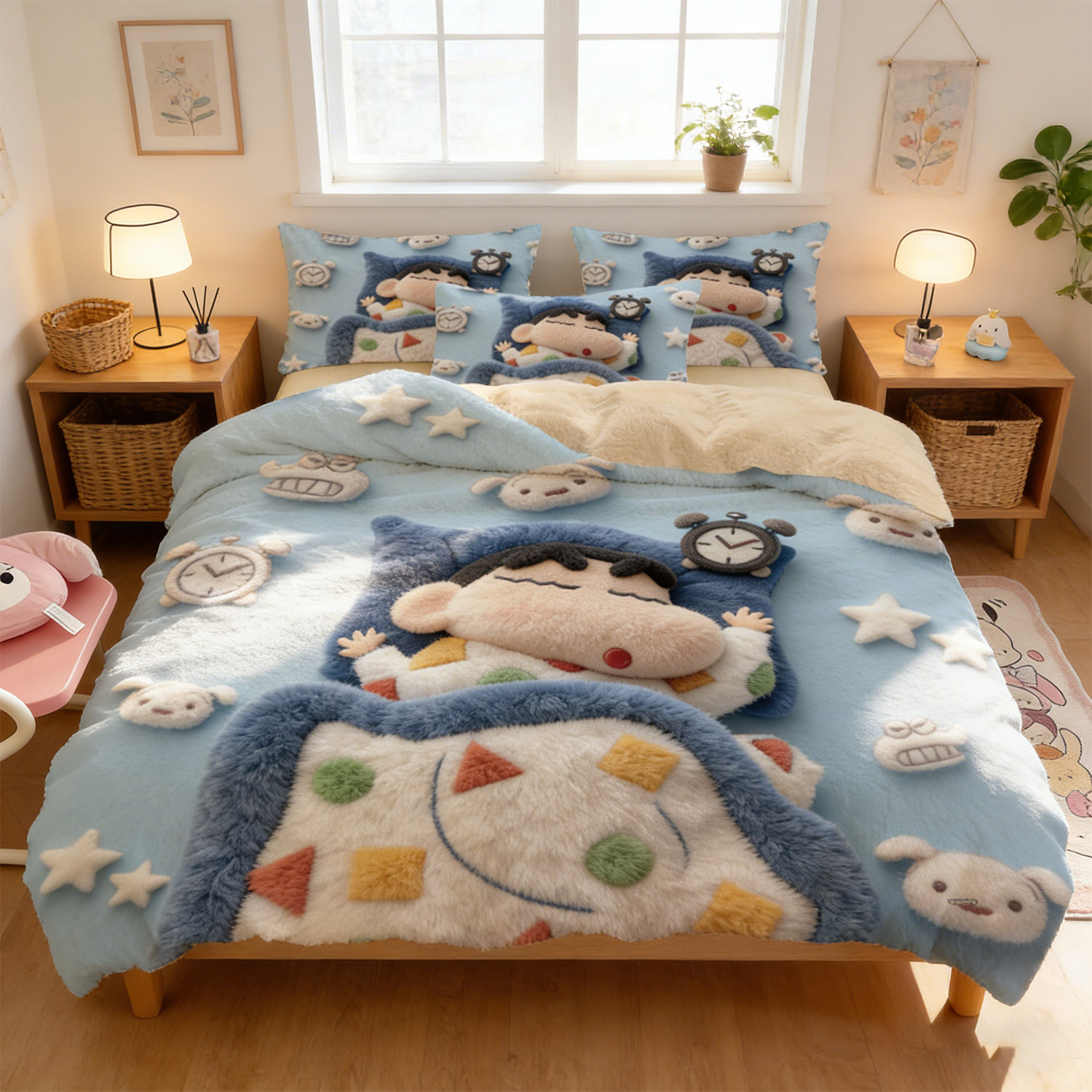 牛奶绒四件套蜡笔小新3D数码印花冬季保暖绒布床品三件套被单被罩