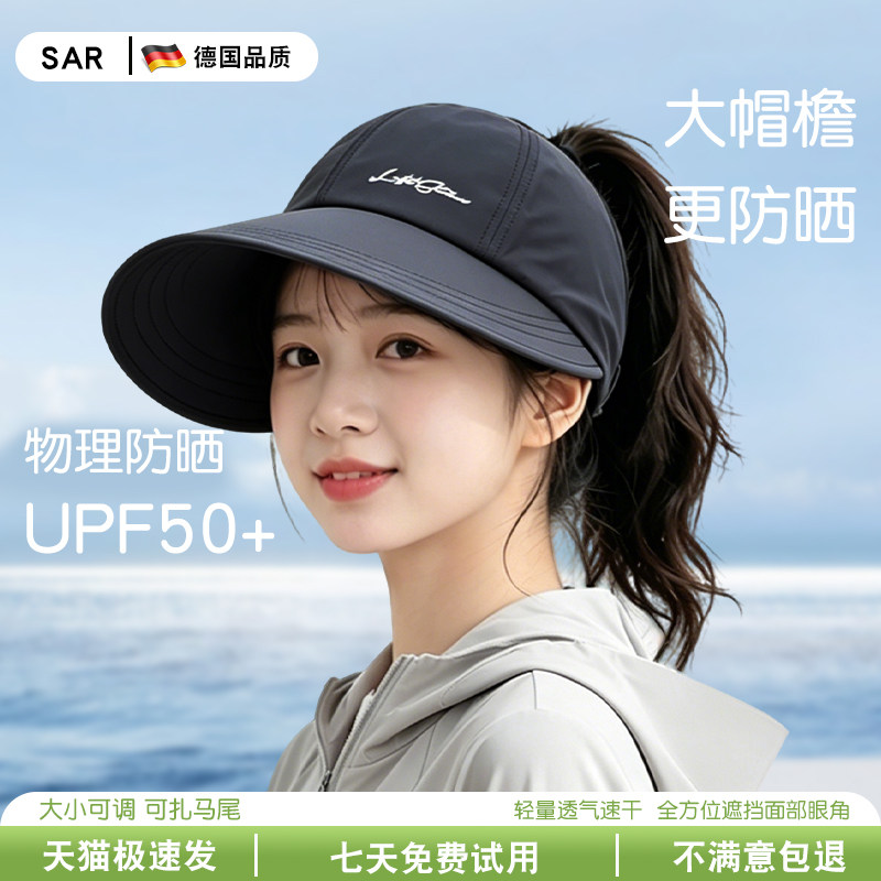 儿童可扎马尾防晒帽夏薄款透气空顶遮阳帽青少年户外鸭舌渔夫帽女