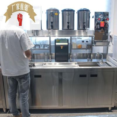 定做开奶茶店设备全套不锈钢操作台益禾堂水吧台商用冷藏柜工作台