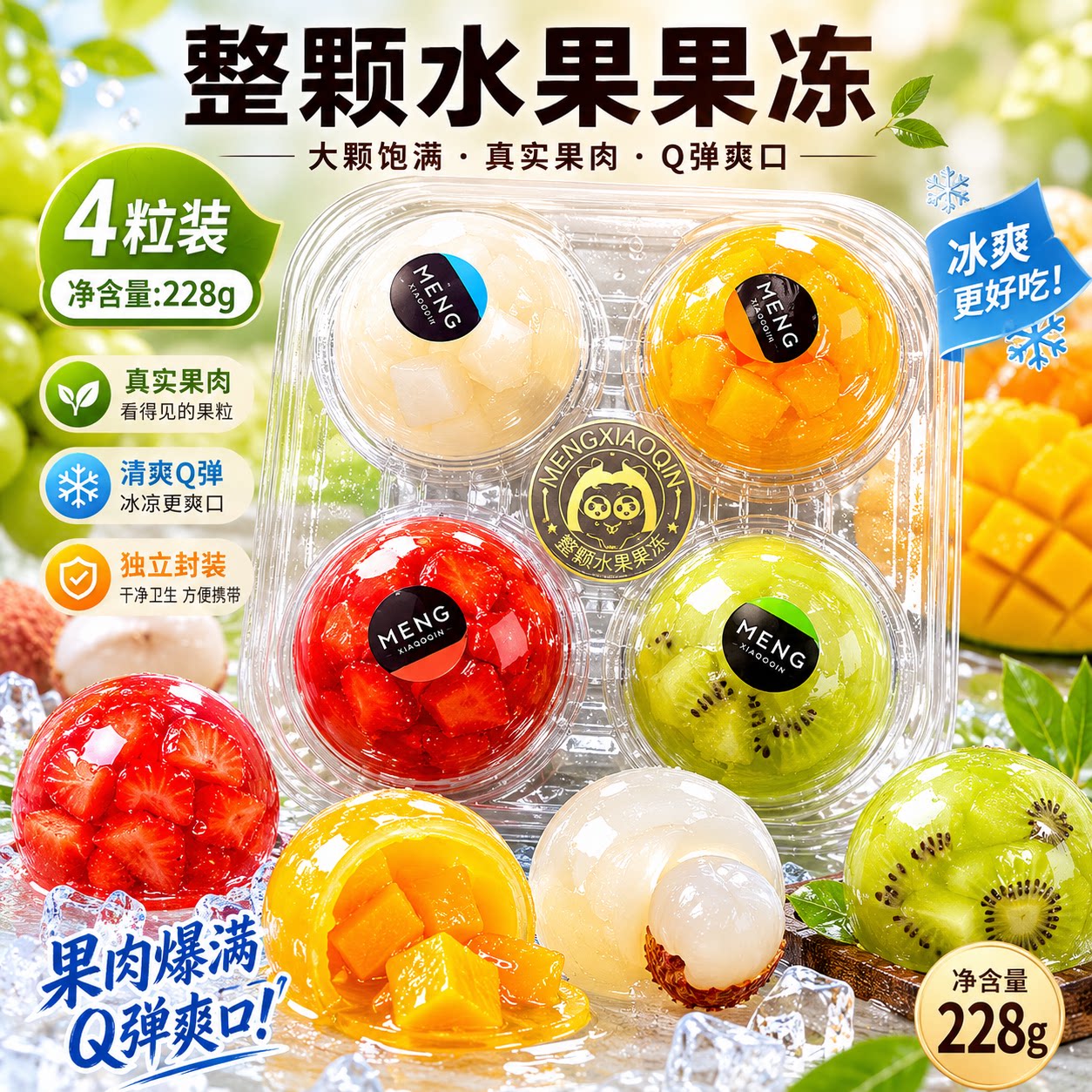萌小亲水果果冻零食整颗草莓葡萄果冻/布丁